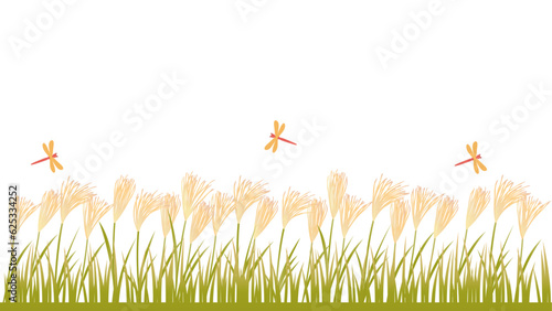ススキと赤とんぼの秋をイメージしたイラスト　アスペクト比16：9バージョン