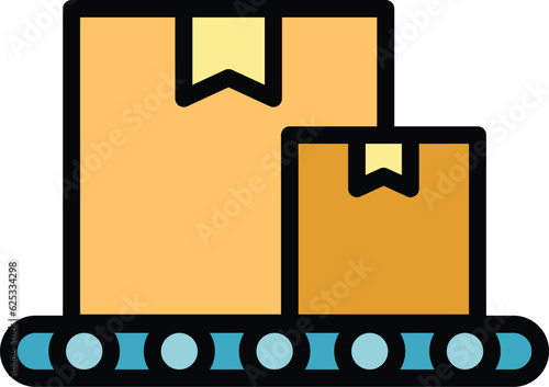 Packing process icon outline vector. Assembly conveyor. Production machinery color flat