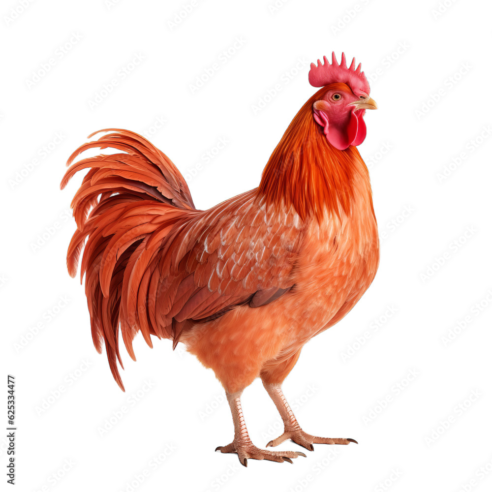a vibrant rooster on a clean white background