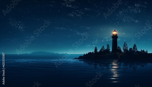 Tranquil coastline illuminated by moonlight, under starry night sky generated by AI