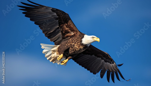 Majestic bird of prey, flying with spread wings in nature generated by AI