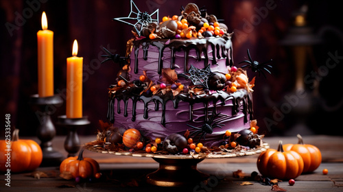 decorated halloween cake. Generative AI