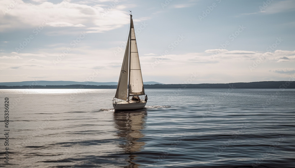 Sailing yacht on tranquil blue waters, a leisurely summer adventure generated by AI