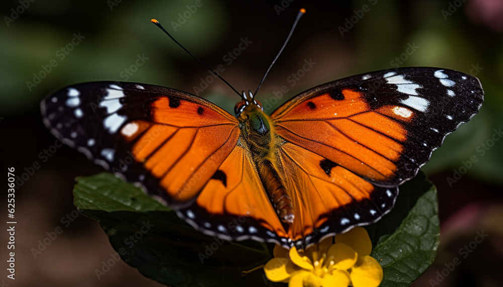 Fototapeta premium Vibrant monarch butterfly showcases elegance and fragility in nature beauty generated by AI