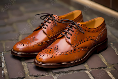 Derby Brogues - Ireland - Lace-up shoes with decorative perforations and a wingtip design (Generative AI)