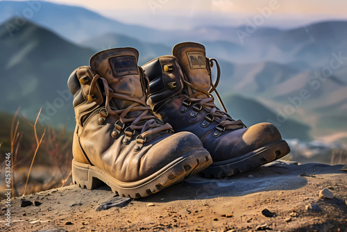 Hiking boots - Switzerland - Sturdy boots designed for outdoor activities, providing ankle support and traction (Generative AI)