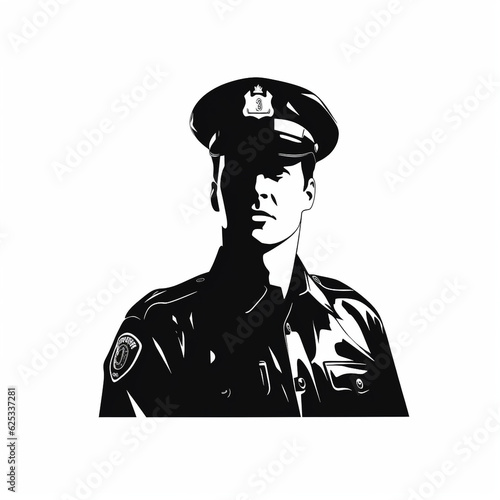 symbole noir d'un policier sur fond blanc - IA Generative	 photo