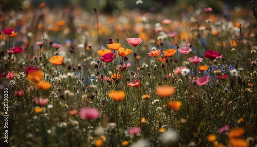 Vibrant wildflower meadow showcases beauty in nature multi colored palette generated by AI