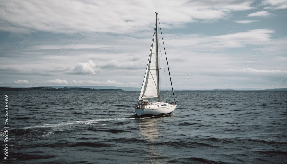 Sailing yacht on blue water, wind and waves, summer adventure generated by AI