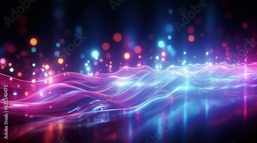 Abstract Neon background Glowing dynamic lines. abstract futuristic background with pink blue glowing neon moving high speed wave lines and bokeh lights. Data transfer concept. Made With Generative AI © John Martin