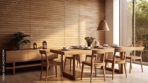 stylish dining room interior design wooden © Neo