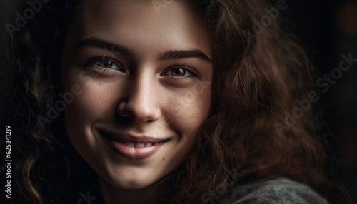 Beautiful young woman exudes confidence and elegance in headshot generated by AI