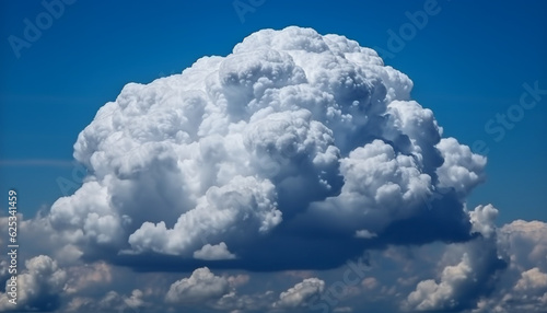 Fluffy cumulus clouds decorate the bright blue summer sky generated by AI © djvstock
