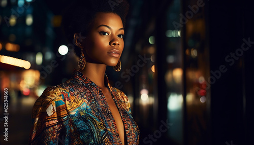 Young African American woman standing outdoors, looking confident and fashionable generated by AI