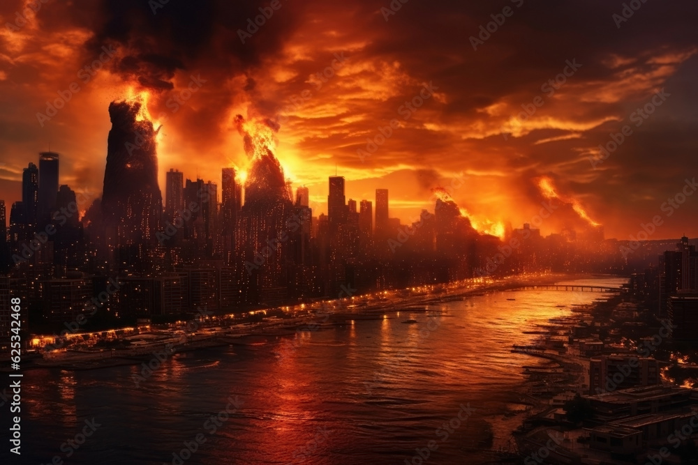 city consumed by fire.
