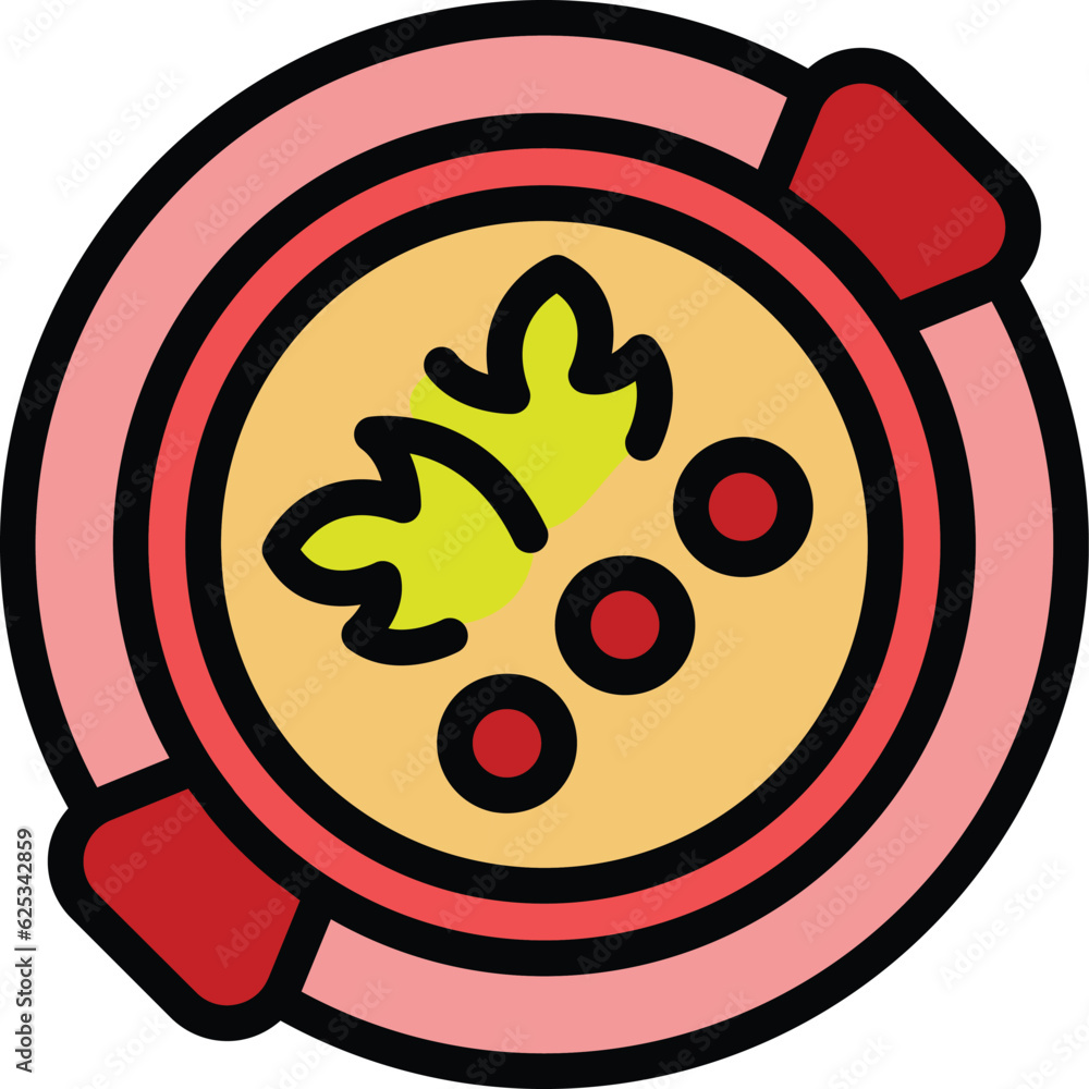 Obraz premium Cream noodle soup icon outline vector. Hot fish. Vegetable dish color flat