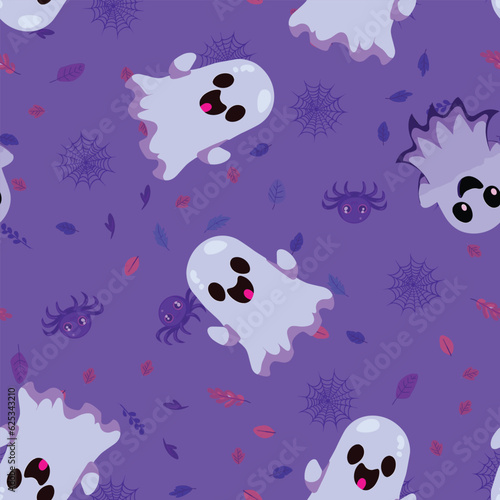 Cute Halloween seamles pattern with various horor and spooky element for fabric design, background, template, layout, print paper.
