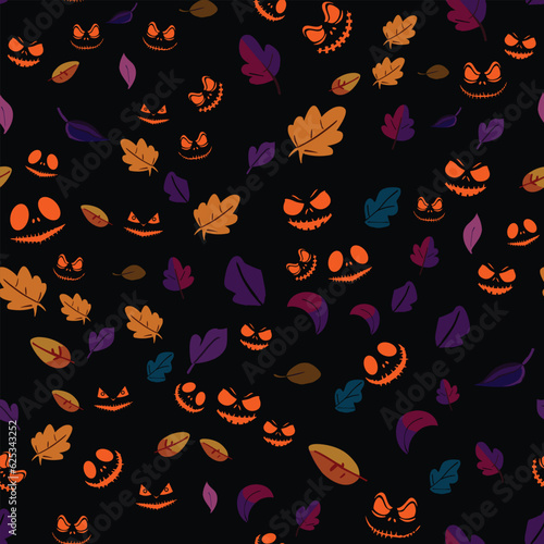 Cute Halloween seamles pattern with various horor and spooky element for fabric design, background, template, layout, print paper.