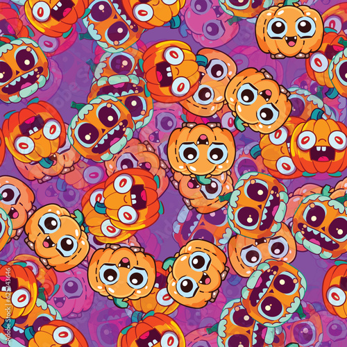 Cute Halloween seamles pattern with various horor and spooky element for fabric design, background, template, layout, print paper.