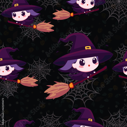 Cute Halloween seamles pattern with various horor and spooky element for fabric design, background, template, layout, print paper.