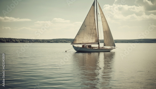 Sailing yacht on tranquil blue waters, a luxurious recreational pursuit generated by AI