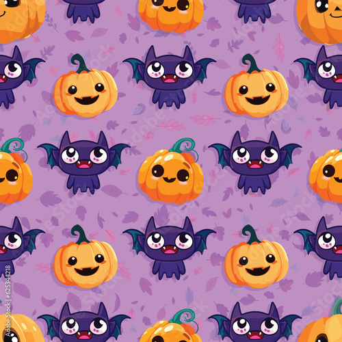 Cute Halloween seamles pattern with various horor and spooky element for fabric design, background, template, layout, print paper.