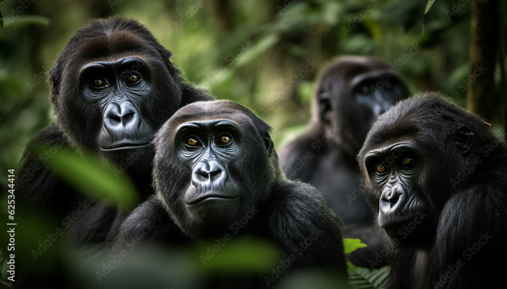 Fototapeta premium Close up portrait of cute primate staring at camera outdoors generated by AI