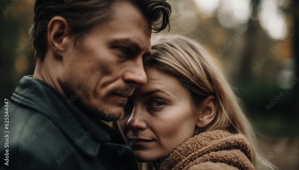 Smiling young couple embraces in nature, enjoying love and togetherness generated by AI Smiling young couple embraces in nature, enjoying love and togetherness generated by AI