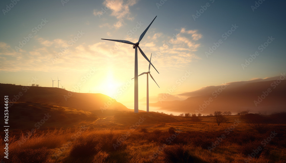 Obraz premium Renewable energy turning mountain wind into electricity, sustainable power supply generated by AI