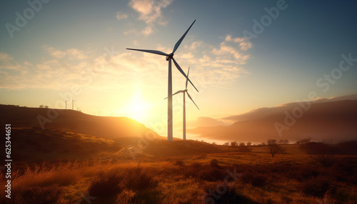 Renewable energy turning mountain wind into electricity, sustainable power supply generated by AI