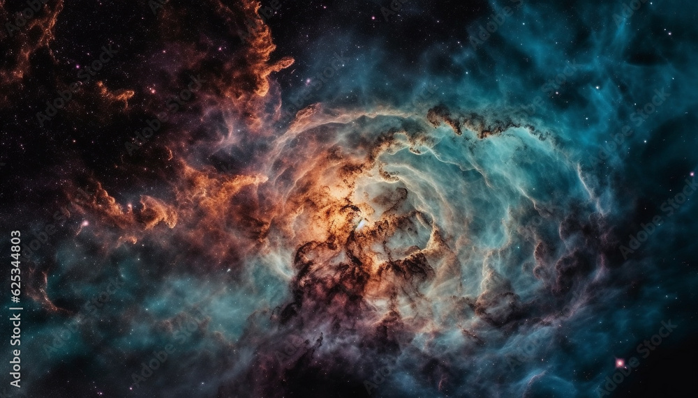 Abstract galaxy landscape with exploding supernova and orbiting satellite generated by AI Abstract galaxy landscape with exploding supernova and orbiting satellite generated by AI