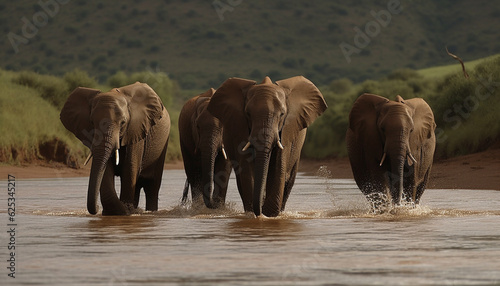 African elephant herd in the wild, majestic and endangered species generated by AI