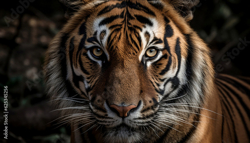 Bengal tiger staring, majestic beauty in nature, wildcat aggression generated by AI © djvstock