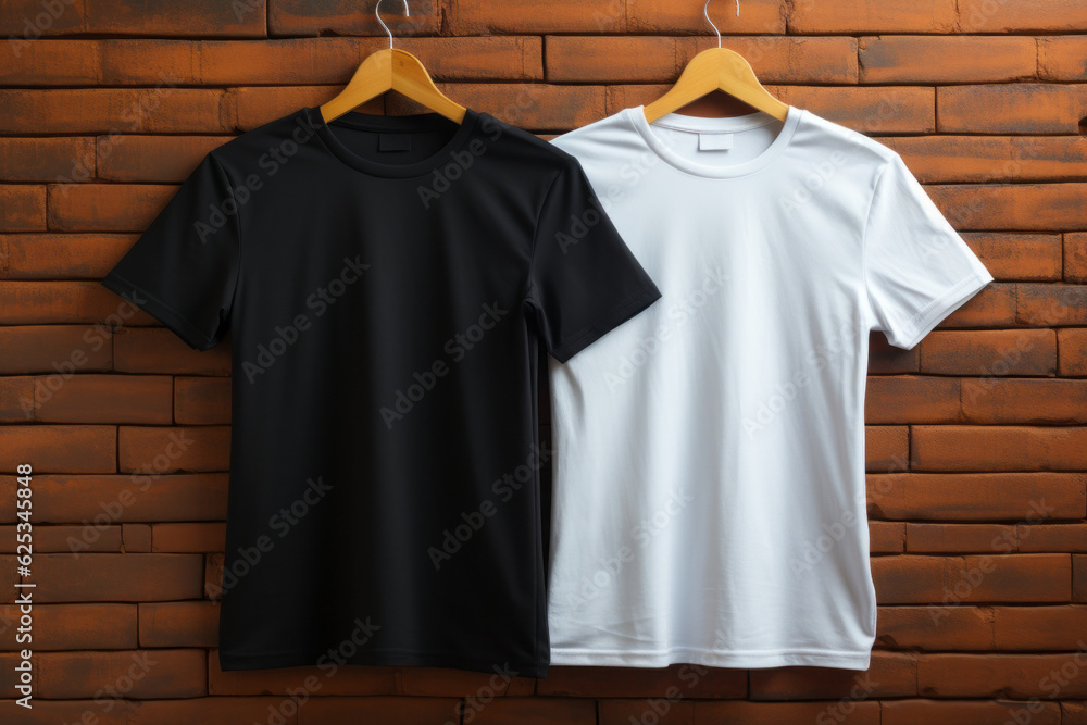 Stylish black and white men's t-shirts. Mockup for design with copy space for text. Design blank Stylish black and white men's t-shirts. Mockup for design with copy space for text. Design blank
