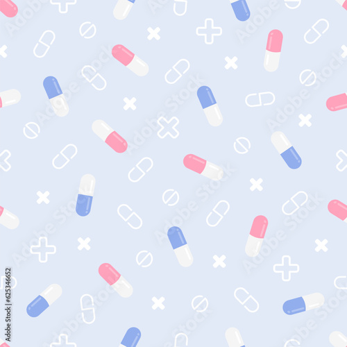 Seamless pattern on a medical theme. Treatment with vitamin tablets. Vector illustration