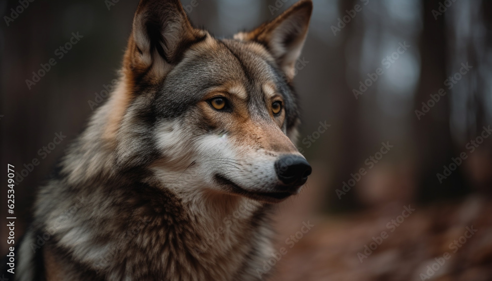 One cute wolf, sitting in nature generated by AI One cute wolf, sitting in nature generated by AI