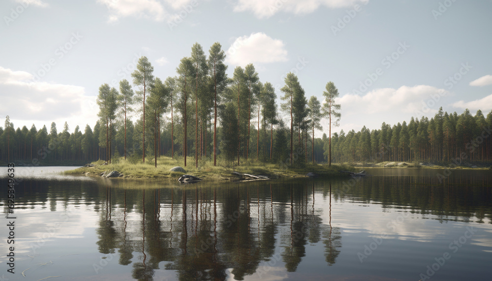 Fototapeta premium Tranquil scene of a remote wilderness area with coniferous trees generated by AI