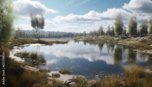 Tranquil autumn forest reflects natural beauty of mountain landscape generated by AI