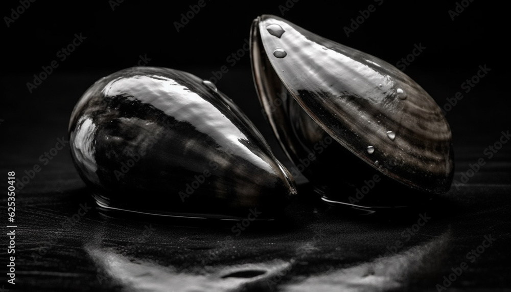 Black and white spiral shell, a beautiful souvenir from underwater generated by AI Black and white spiral shell, a beautiful souvenir from underwater generated by AI