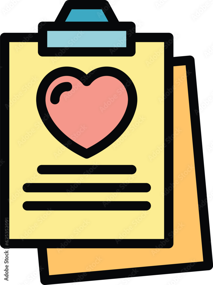 Health heart report icon outline vector. Heartbeat data. Patient cardiology color flat Health heart report icon outline vector. Heartbeat data. Patient cardiology color flat