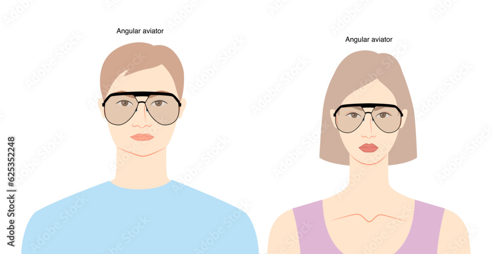 Angular Aviator frame glasses on women and men flat character fashion accessory illustration. Sunglass front view unisex silhouette style, rim spectacles eyeglasses with lens sketch outline isolated Angular Aviator frame glasses on women and men flat character fashion accessory illustration. Sunglass front view unisex silhouette style, rim spectacles eyeglasses with lens sketch outline isolated