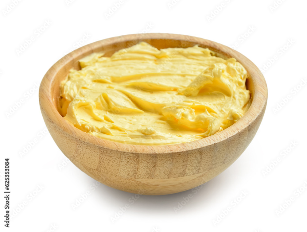 Bowl with fresh butter on white background Bowl with fresh butter on white background