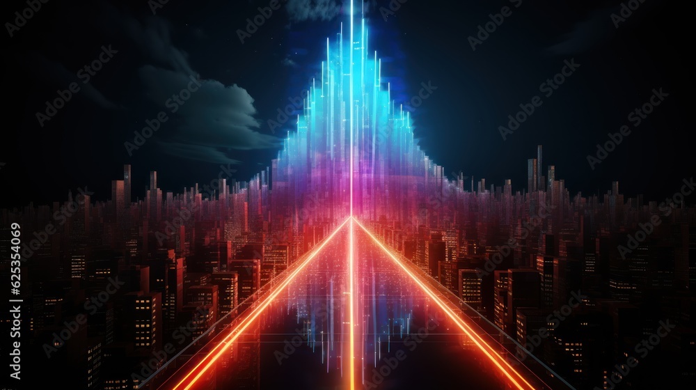 Neon Triangle. Triangles neon lights frame. Neon Light Geometric Objects. Geometric endless tunnel. Abstract flying in futuristic corridor with triangles background.  Made With Generative AI. 