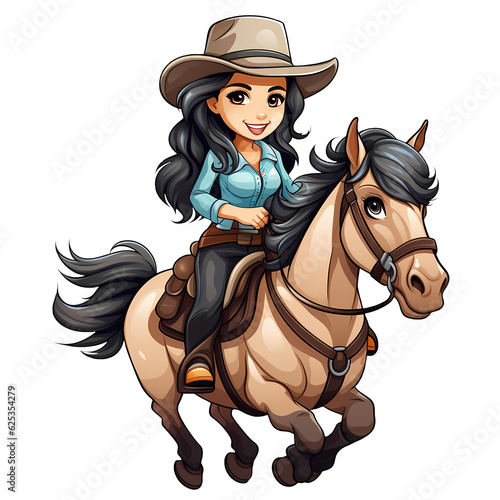 Cute Cowgirl Riding A Horse Illustration © pisan