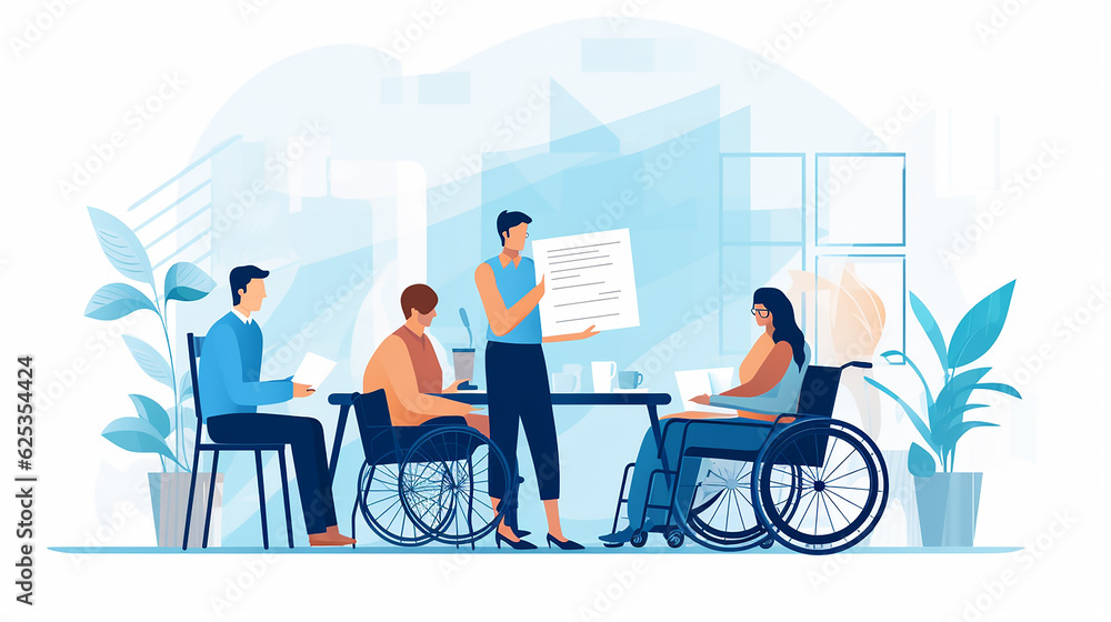 Business meeting in the office, wheelchair, disabled person