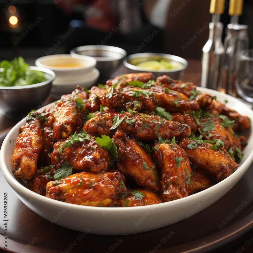 Delicious chicken wings with sauce. Generative AI. Delicious chicken wings with sauce. Generative AI.