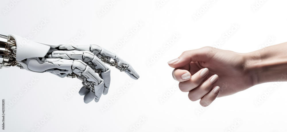 Human hand and robot's as a symbol of connection between people and ...