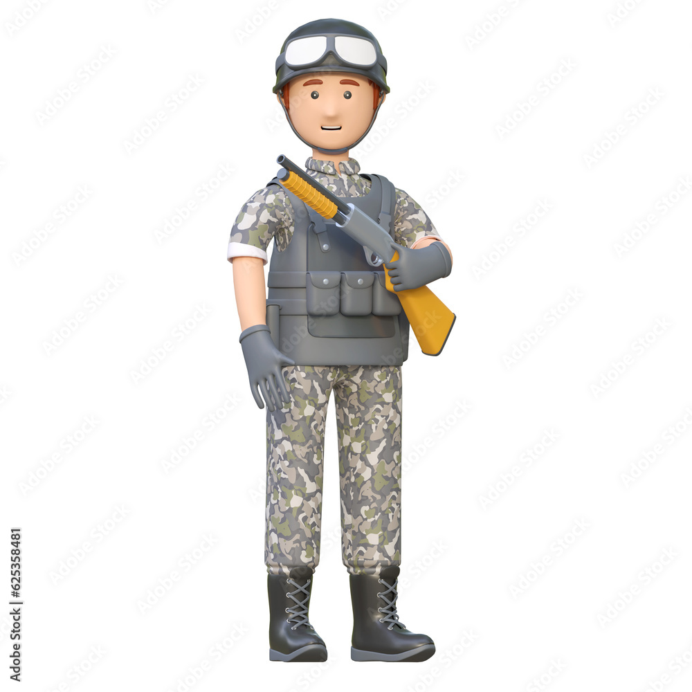soldier holding shotgun 3d cartoon illustration soldier holding shotgun 3d cartoon illustration