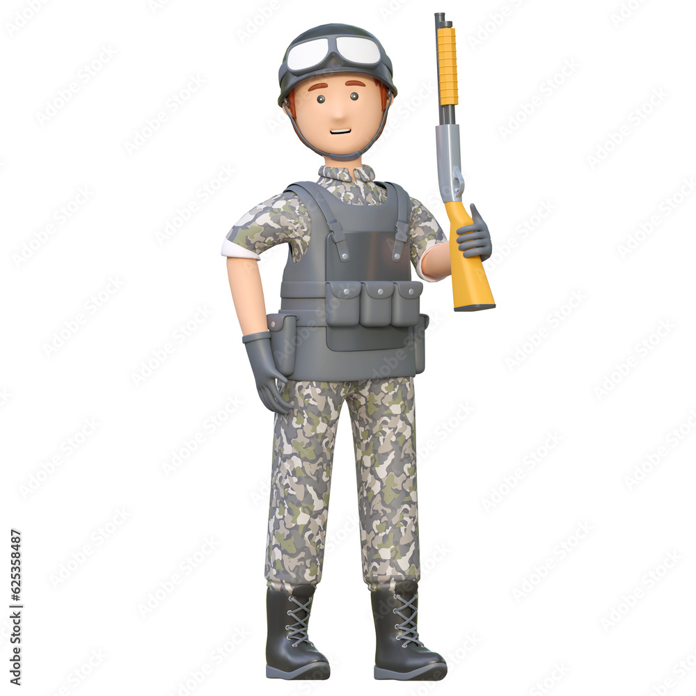 soldier holding shotgun 3d cartoon illustration soldier holding shotgun 3d cartoon illustration