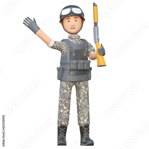 soldier holding shotgun 3d cartoon illustration